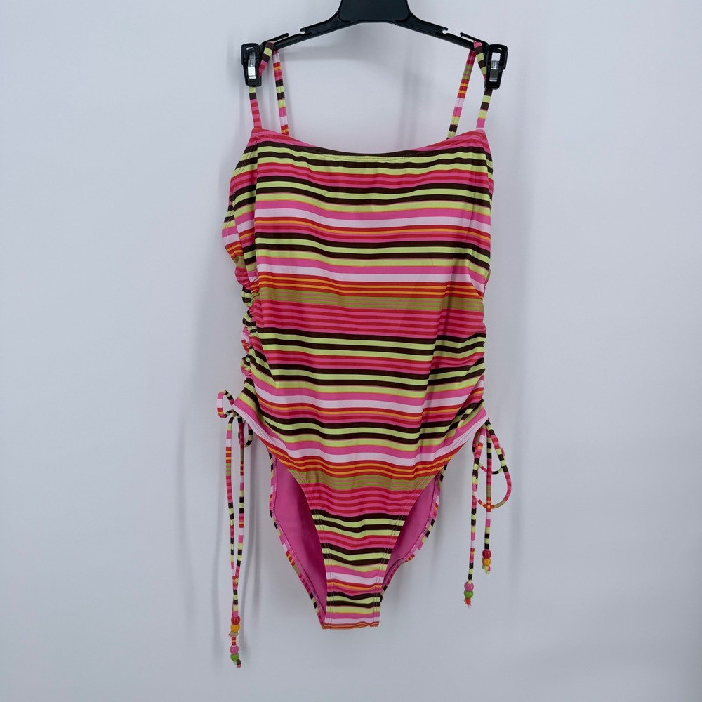 No Boundaries Poly Spandex One Piece Womens Large Pink Striped‎ Cheeky High Leg